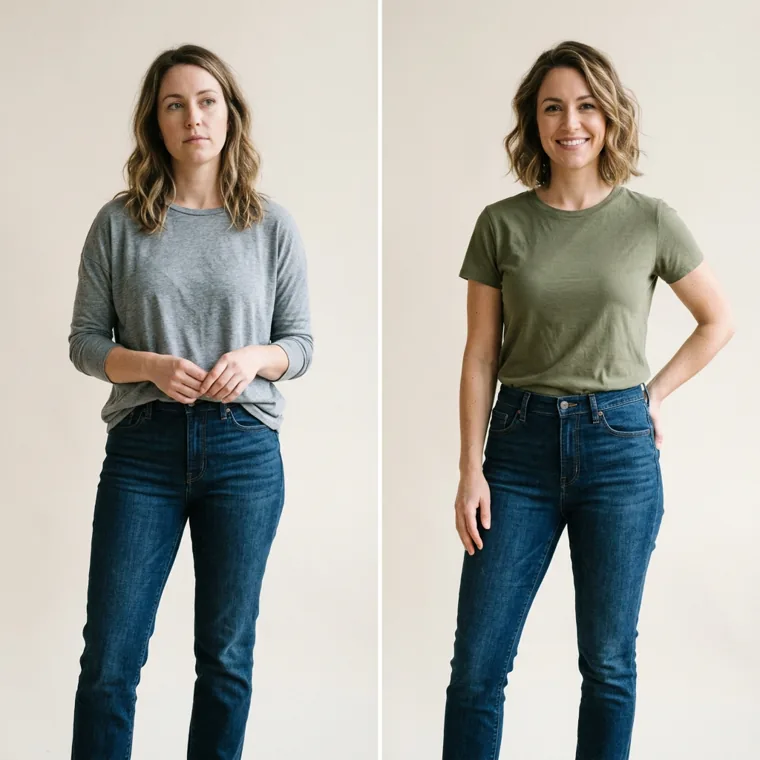 Illustrative healthy lifestyle progress shown by an adult woman